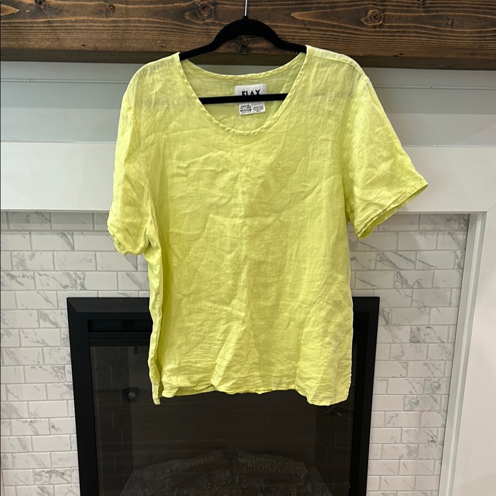Flax linen Yellow relaxed short Sleeve T-Shirt top 2 for $20